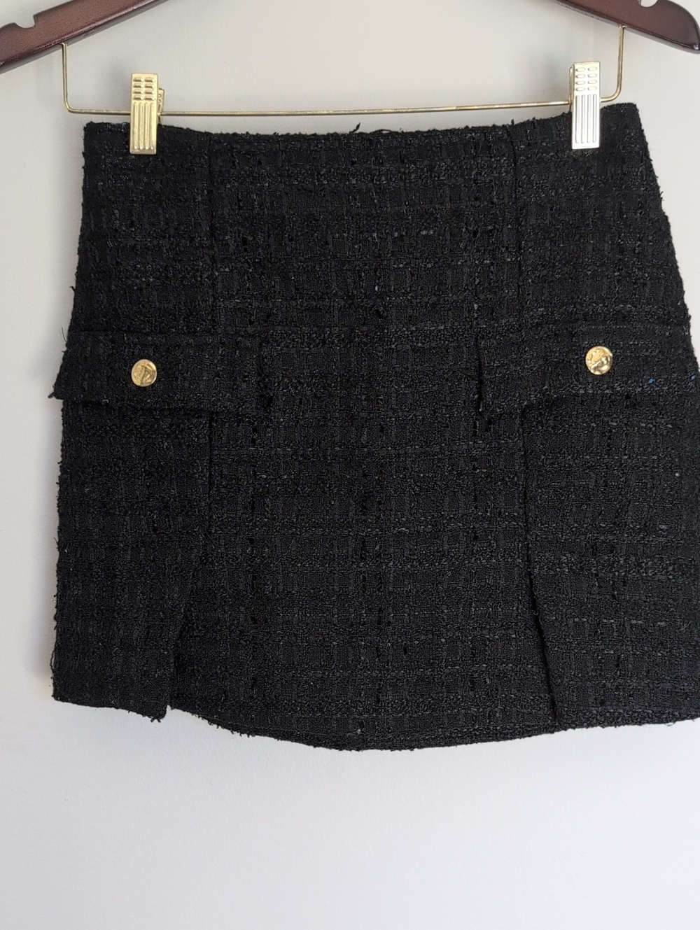 Zara Black Tweed Mini Skirt with Gold Button Detail